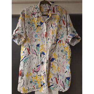 Lady Madonna Maternity Button Front Cotton Shirt Tunic Abstract Print Sz 12 Read